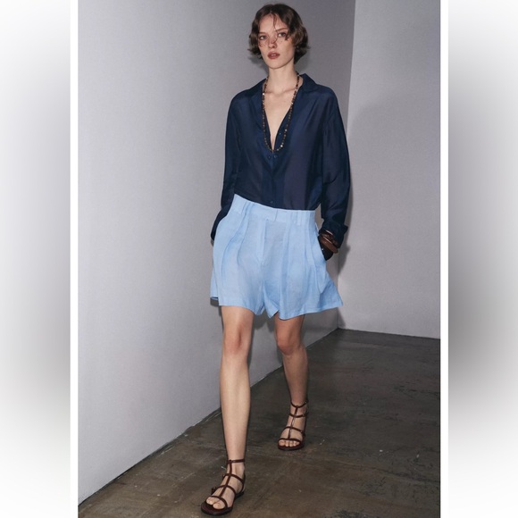 ZARA 100% LINEN SHORTS - Picture 2 of 16